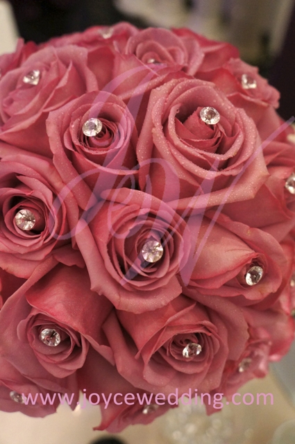 #pink #rose #bridal #bouquet with #crystals